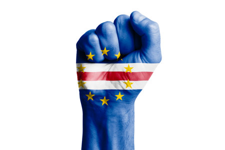 Man hand fist of CAPE VERDE flag painted. Close-upの写真素材