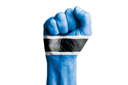 Man hand fist of BOTSWANA flag painted. Close-upの写真素材