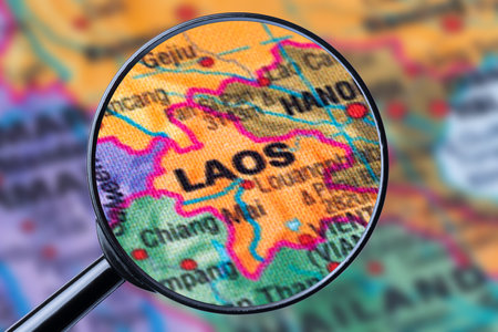 Map of LAOS through magnifying glassの写真素材