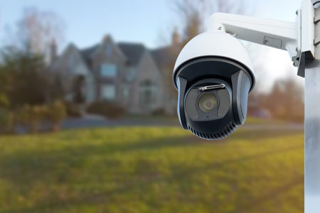 CCTV Camera with house in background. Close-upの写真素材