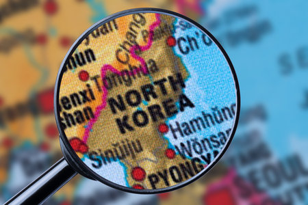 Map of NORTH KOREA through magnifying glass