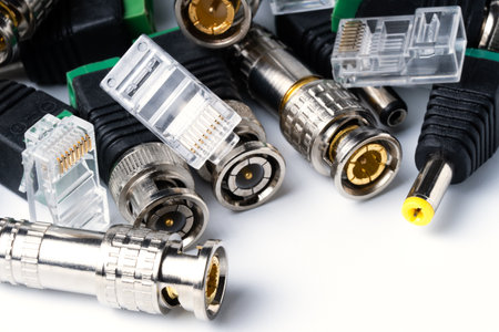 Various connectors for coaxial and twisted pair cable, for video signal transmissionの写真素材