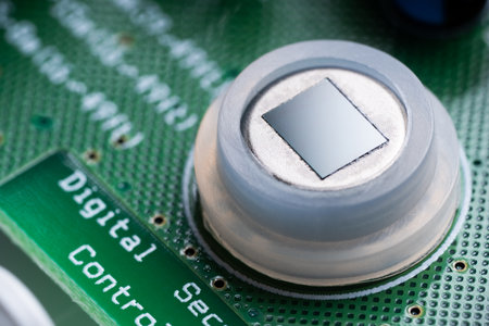 Close-up of the motion sensor of security systems on the electronic boardの写真素材