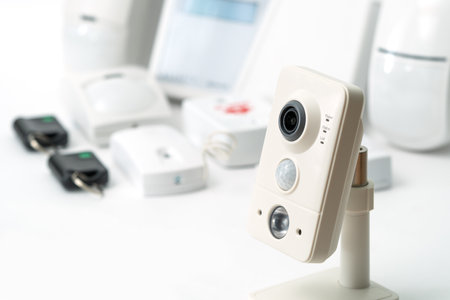 CCTV, ip camera Security on a light background, copy spaceの写真素材