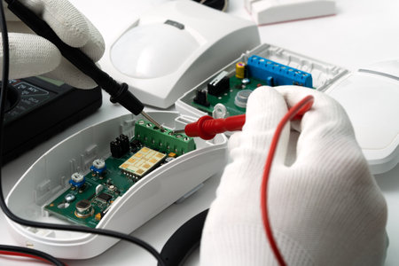 Technician installs or adjusts motion sensor
