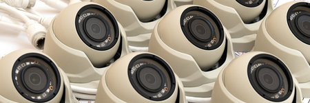 Detailed view of a CCTV camera lens, designed for comprehensive surveillance. Keeps properties...