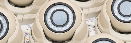 CCTV surveillance camera with a clear focus on public safety and monitoringの写真素材