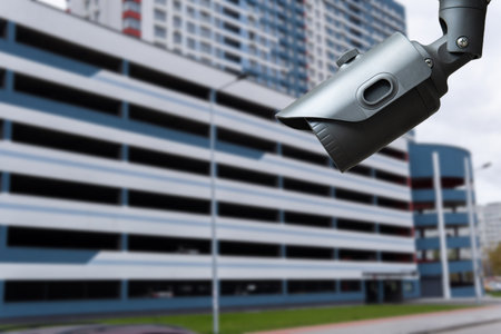 CCTV tool in Parking Equipment for security systems and have copy space for design.の写真素材