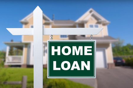 HOME LOAN sign against a house. close-upの写真素材