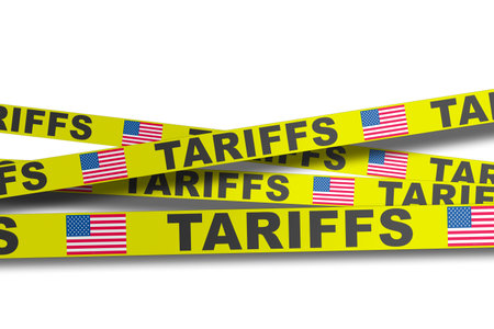 Industrial containers marked with tariff tape, reflecting tightening US border trade policies.