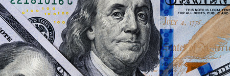 Close-up of Benjamin Franklin on the U.S. Hundred Dollar Bill