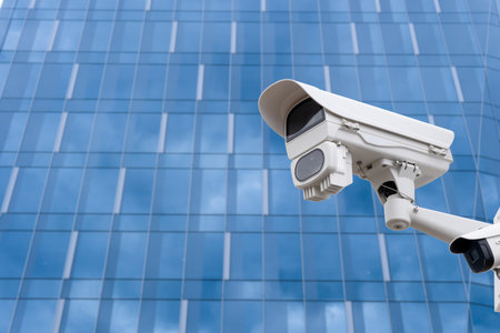 CCTV camera front of office building. Close-upの写真素材