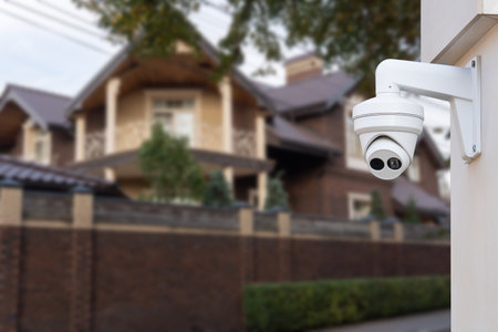 Security camera and private house on the background