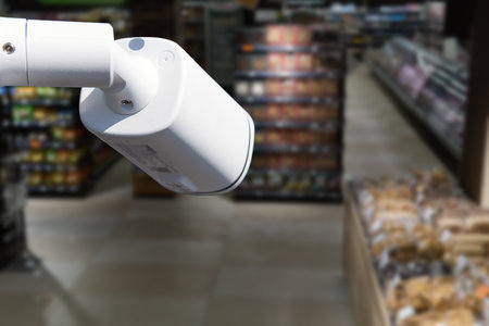 CCTV camera system security in shopping mall supermarket blur background.,Abstract background with...