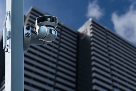 closeup of closed-circuit television CCTV in an apartment complex