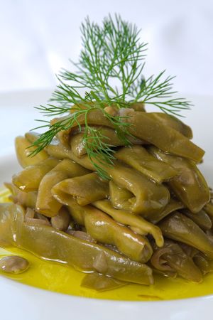 delicious green beans with olive oilの写真素材