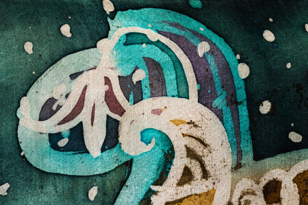 Flower, hot batik background texture, handmade on silk, abstract surrealism artの写真素材
