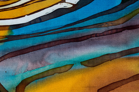 Rice terraces fragment, hot batik handmade abstract surrealism art on silk, background textureの写真素材