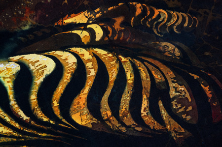 Evening on rice terraces fragment, hot batik background texture, handmade on silk, abstract surrealism artの写真素材