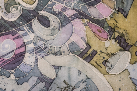 Leaves fragment, hot batik background texture, handmade on silk abstract surrealism artの写真素材