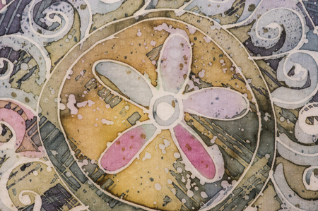 Flower, fragment, hot batik, background texture, handmade on silk abstract surrealism artの写真素材
