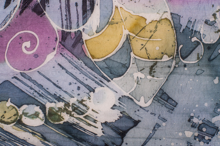 Leaves fragment, hot batik background texture, handmade on silk abstract surrealism artの写真素材