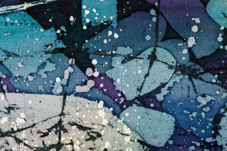 Abstraction turquoise and violet, hot batik background texture, handmade on silk, abstract...