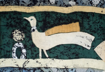 Pigeon, fragment, hot batik, background texture, handmade on silk, abstract surrealism artの写真素材