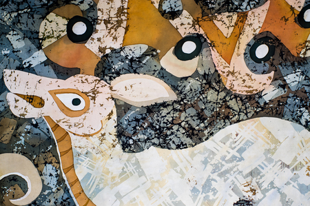 Deer, fragment, hot batik, background texture, handmade on silk, abstract surrealism artの写真素材