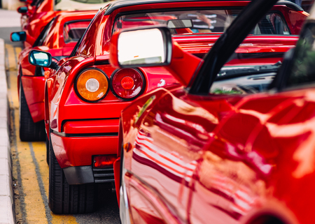 Ferrari show 8 october 2016 in Valletta, Malta, near Grand Hotel Excelsior. Back view of red Ferrariesのeditorial素材