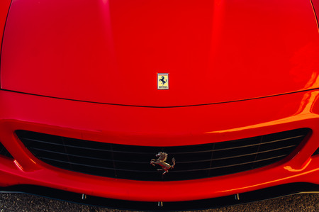 Ferrari show 8 october 2016 in Valletta, Malta, near Grand Hotel Excelsior. Hood of red Ferrariのeditorial素材