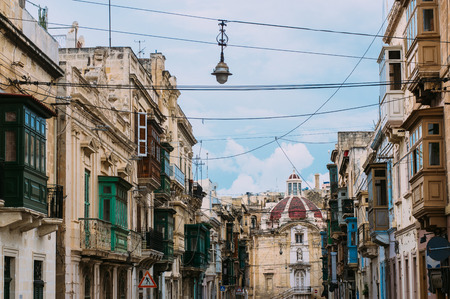 Street of Cospicua and side view to Immaculate Conception Church, Maltaの写真素材