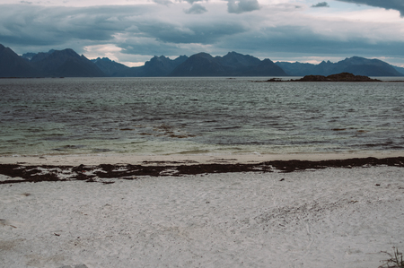 White sand beach on Lofoten Islands, Norwayの写真素材