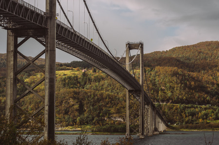 Bridge Tjelsund Bru, Lofoten Islands, Norwayの写真素材