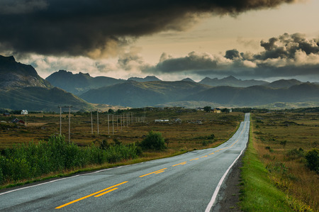 Road  in  Vestvagoy, Lofoten Islands, Norwayの写真素材