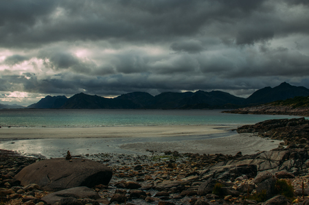Beautiful view to the mountains on Lofoten Islands, Norwayの写真素材