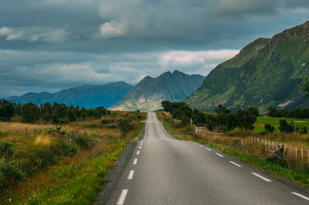Road  in  Gimsoya, Lofoten Islands, Norwayの写真素材