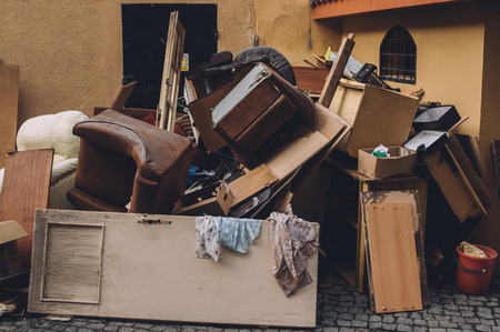 A lot of different garbage -waste on the streetの写真素材