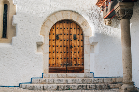 Wooden old door in Sitges, Spainの写真素材