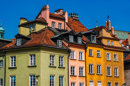 Ancient colorful townhouses in Old town in Warsaw, Polandの写真素材