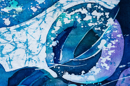 Feathers of peacock, turquoise, hot batik, background texture, handmade on silk, abstract surrealism artの写真素材