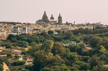 View to Paola Parish Church from Three Cities, Maltaの写真素材