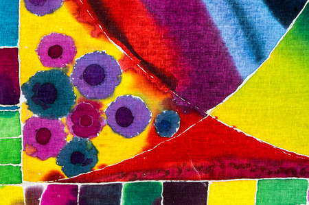 Colorful abstraction, fragment, hot batik, background texture, handmade on cloth,  surrealism artの写真素材