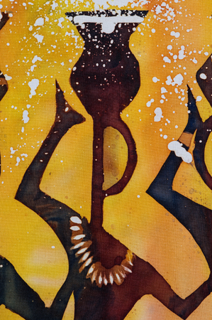Woman with jar on the head, fragment, hot batik, background texture, handmade on silk, abstract surrealism artの写真素材