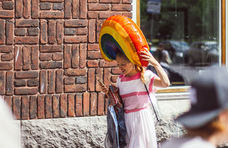 Helsinki, Finland - June 30, 2018: Girl taking selfie on street on Helsinki pride festivalのeditorial素材