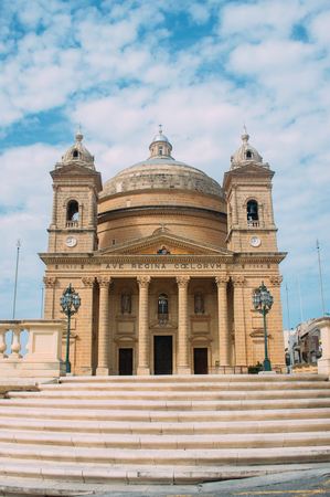 View to Parish Church of the Assumption of the Blessed Virgin Mary into Heaven in Mgarr, Maltaの写真素材