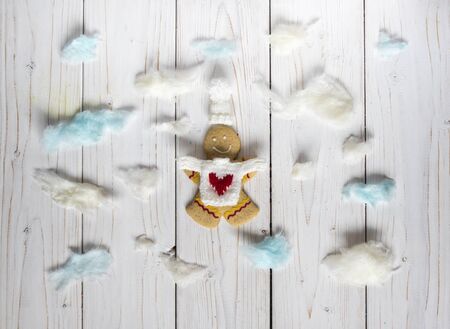 Gingerbread cookie men, on the white backgroundの写真素材