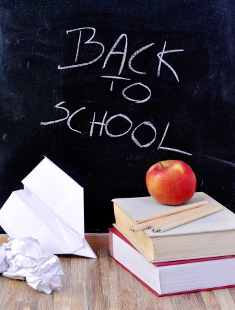 back to school on a chalk boart, still life,の写真素材