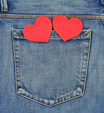 Back pocket of jeans with valentine's day heartsの写真素材