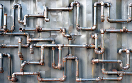 Background made of various metal pipesの写真素材
